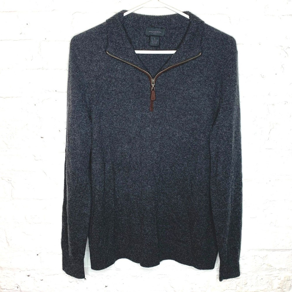 MAGASCHONI MAN GRAY 100% CASHMERE 1/2 ZIP Sweater‎ Sz Small Long Sleeve